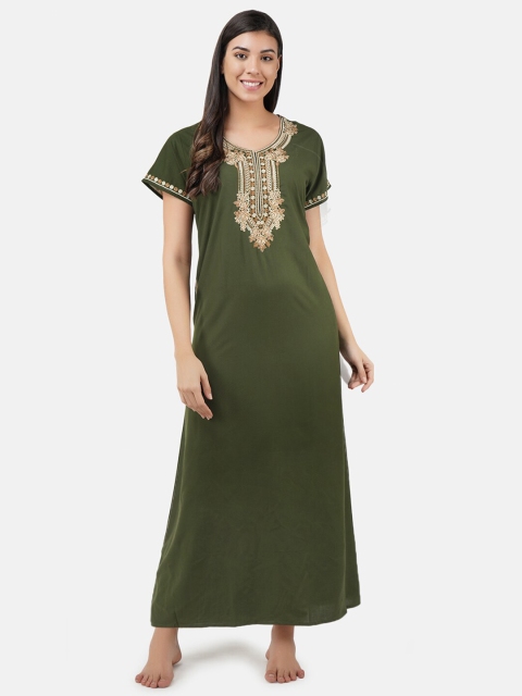 

KOI SLEEPWEAR Green Embroidered Maxi Nightdress