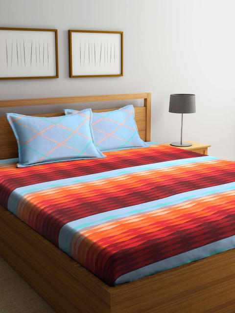 

Weaving Magic Orange & Red Printed104 TC Cotton Queen Bedsheet with 2 Pillow Covers