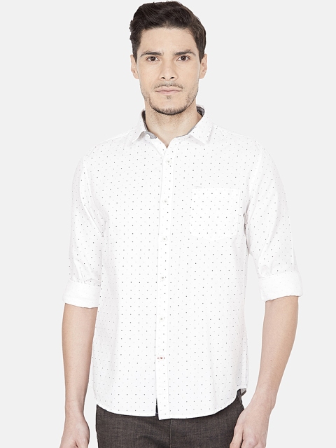 

Oxemberg Men White Slim Fit Printed Cotton Casual Shirt