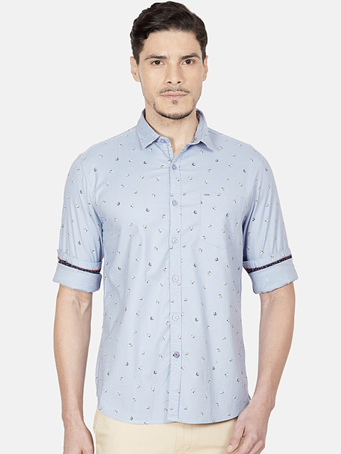 

Oxemberg Men Blue Slim Fit Printed Cotton Casual Shirt