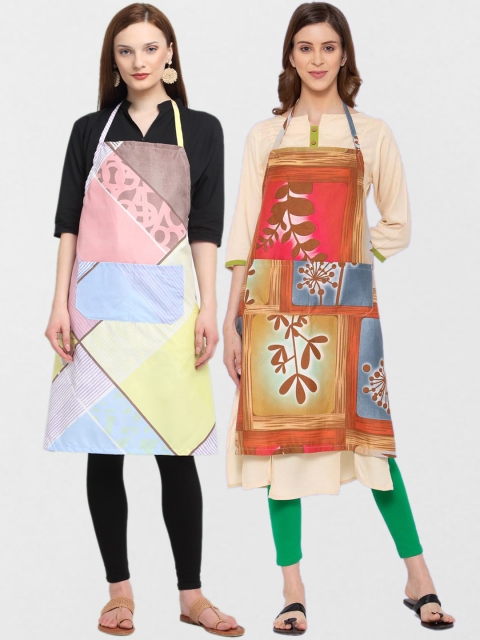

KLOTTHE Pack Of 2 Printed 210 TC Cotton Aprons, Orange