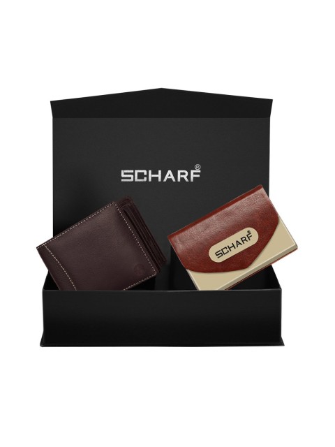 

SCHARF Men Textured Leather Accessory Gift Set, Brown