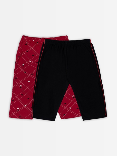 

Punkster Girls Set Of 2 Maroon & Black Printed Capris