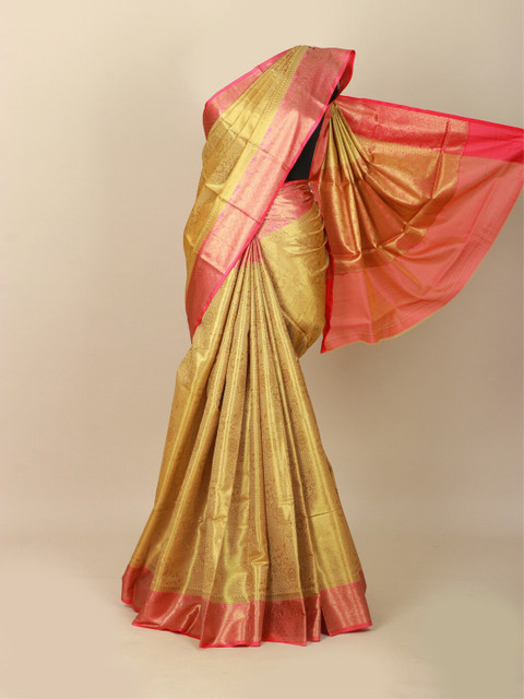 

Pothys Cream-Coloured & Pink Ethnic Motifs Art Silk Banarasi Saree