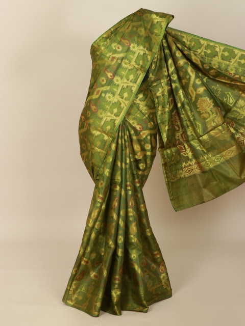 

Pothys Green & Gold-Toned Woven Design Pure Silk Tussar Saree