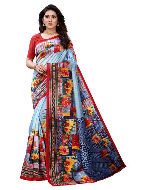 

KALINI Blue & Yellow Floral Saree