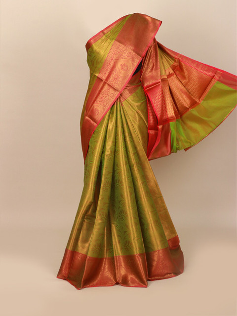 

Pothys Green & Red Ethnic Motifs Zari Art Silk Banarasi Saree