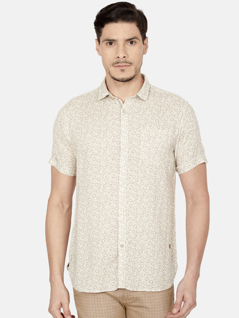 

Oxemberg Men Beige Slim Fit Printed Casual Shirt