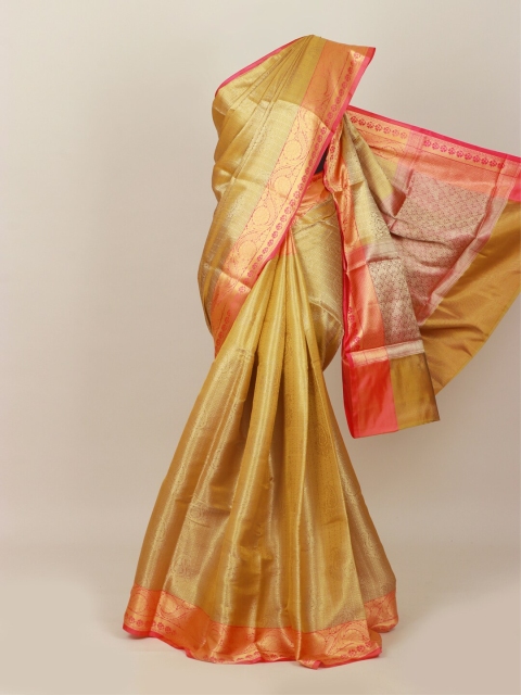 

Pothys Golden & Pink Ethnic Motifs Zari Art Silk Banarasi Saree, Gold