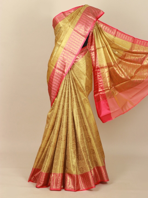 

Pothys Golden & Pink Floral Art Silk Banarasi Saree, Gold