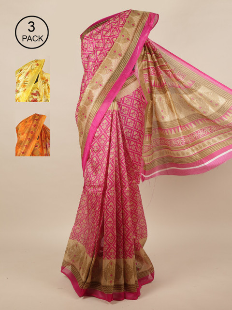 

Pothys Pack of 3 Jute Silk Sarees, Magenta