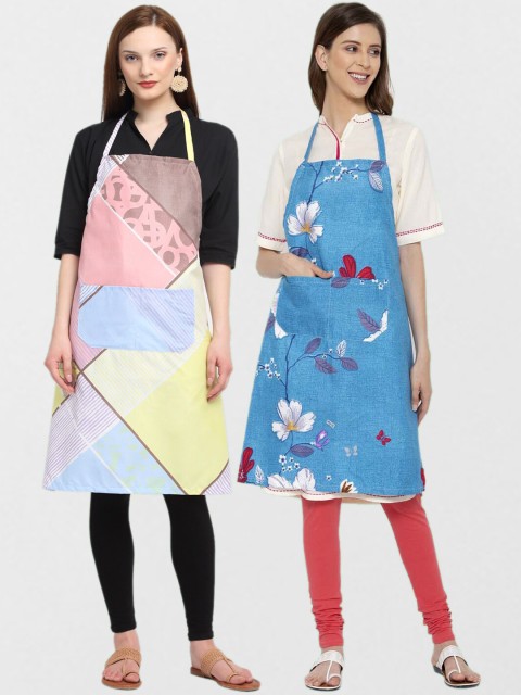 

KLOTTHE Pack Of 2 Printed 210 TC Cotton Aprons, Blue