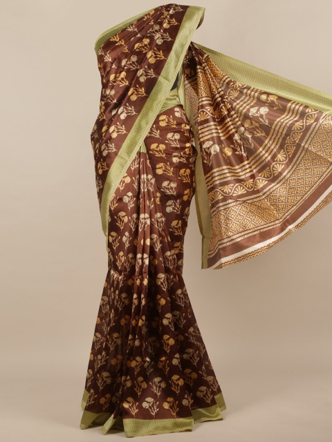 

Pothys Pack Of 2 Brown & Blue Floral Jute Silk Sarees