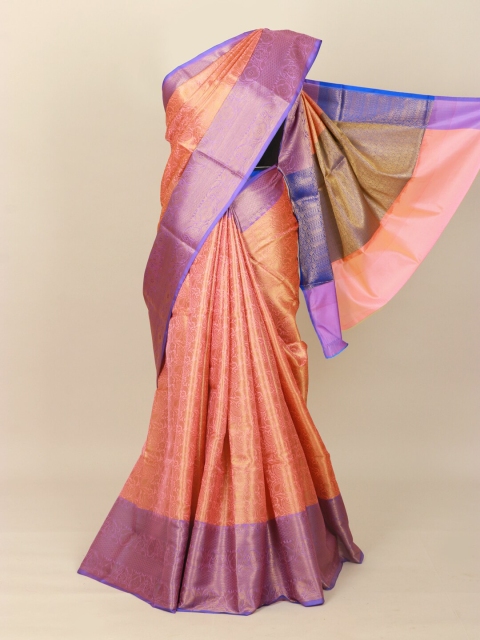 

Pothys Peach-Coloured & Purple Floral Zari Art Silk Banarasi Saree