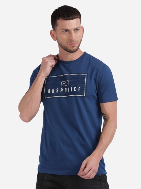 

883 Police Men Navy Blue Brand Logo Printed Cotton T-shirt