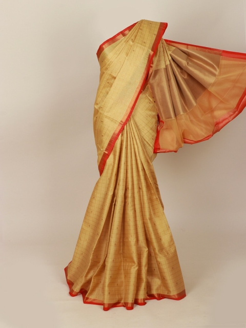 

Pothys Cream-Coloured & Red Checked Art Silk Banarasi Saree