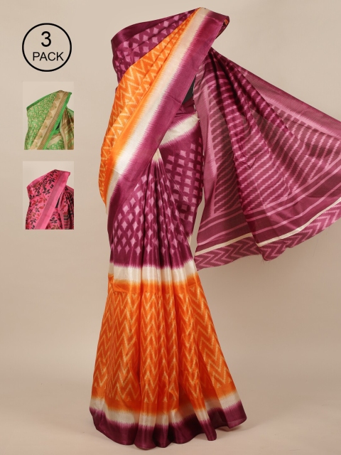 

Pothys Multicoloured Set of 3 Jute Silk Saree, Multi