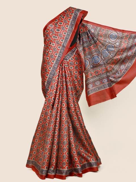 

Pothys Maroon & Blue Ethnic Motifs Linen Blend Saree