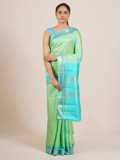 

Pothys Green & Blue Zari Pure Silk Kanjeevaram Saree