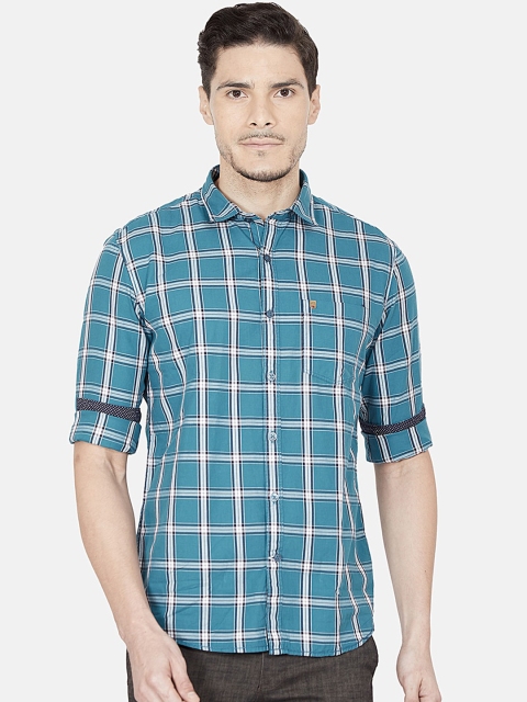 

Oxemberg Men Blue Slim Fit Windowpane Checks Checked Casual Shirt
