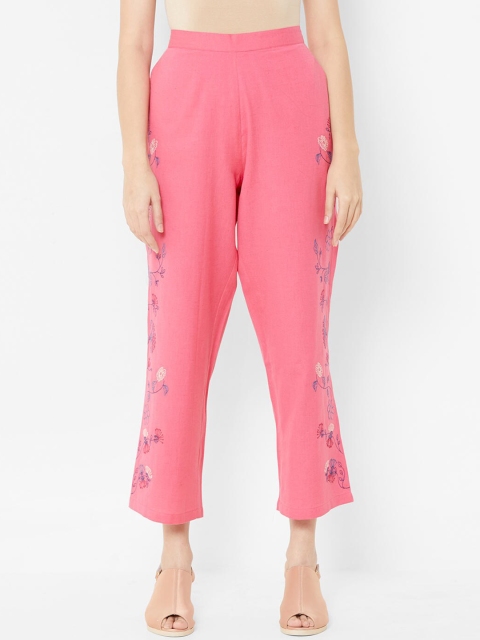 

ZOLA Women Pink Floral Printed Pleated Peg Trousers