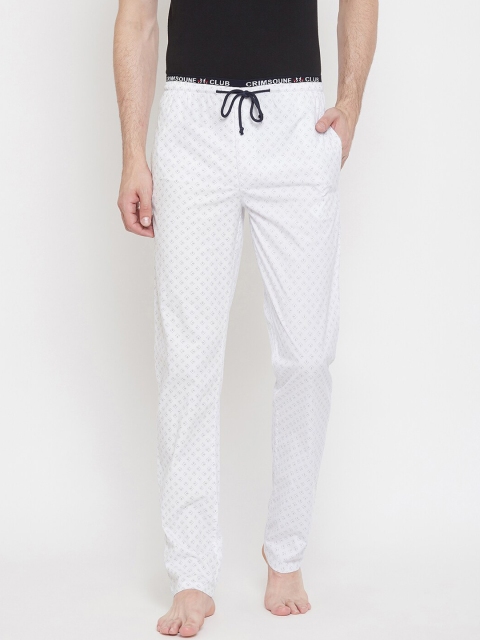 

Crimsoune Club Men White & Grey Printed Pure Cotton Lounge Pants