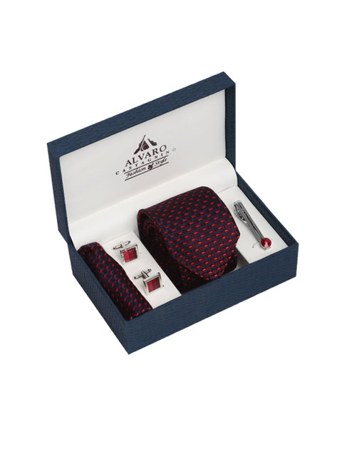 

Alvaro Castagnino Men Maroon & Silver-Toned Textured Accessory Gift Set