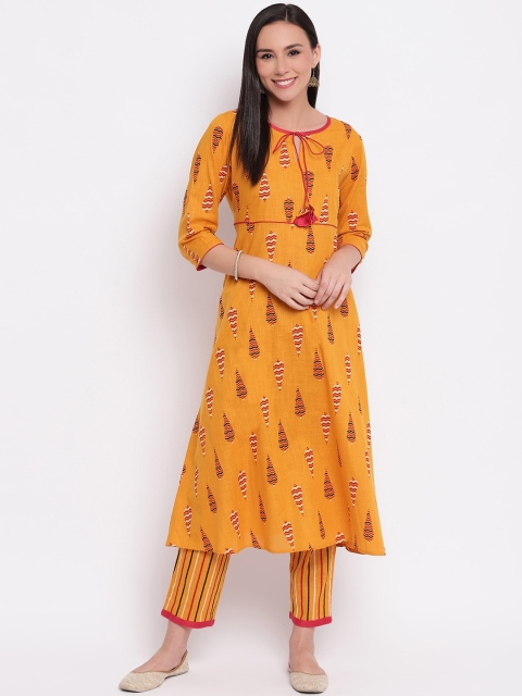 

Shakumbhari Women Orange Floral Printed Pure Cotton Kurta with Trousers