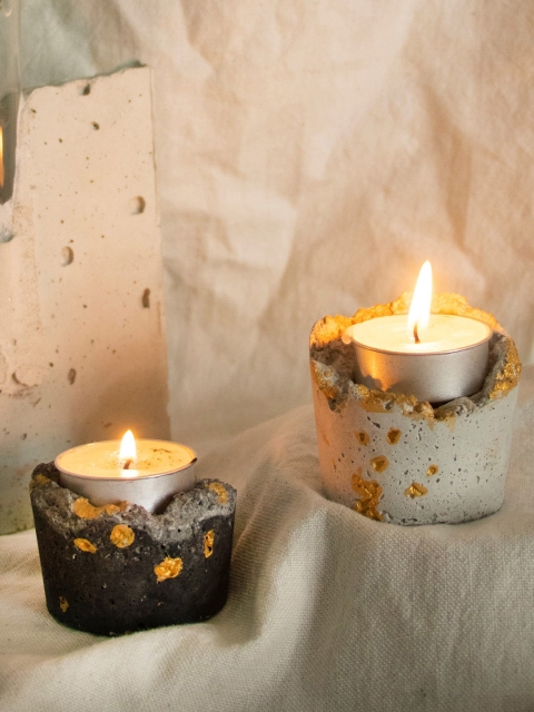

THOA Set Of 2 Concrete Concrete Candle Holders, Gold