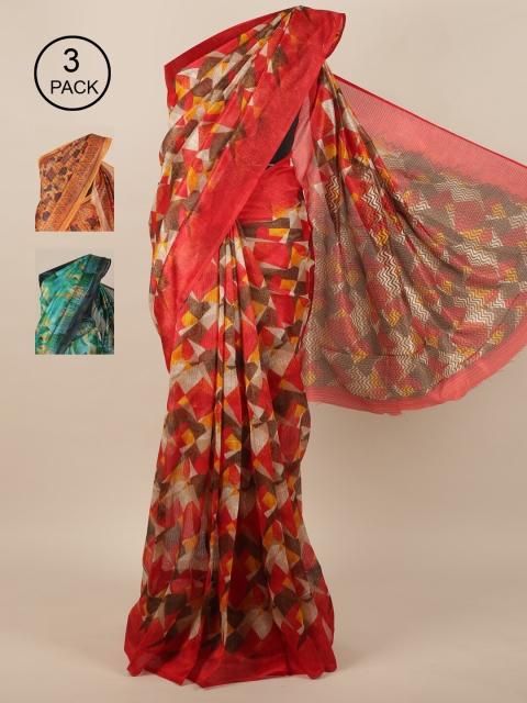 

Pothys Pack of 3 Jute Silk Printed Sarees, Orange