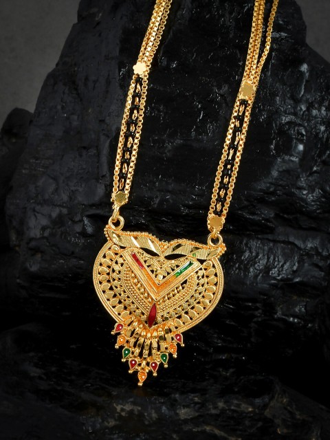 

Silvermerc Designs Gold-Plated & Black Beaded Enameled Mangalsutra