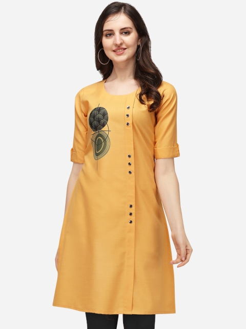 

OM SAI LATEST CREATION Women Yellow Printed A-Line Kurta