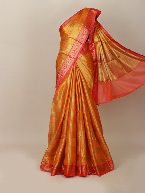 

Pothys Orange & Pink Ethnic Motifs Zari Art Silk Banarasi Saree