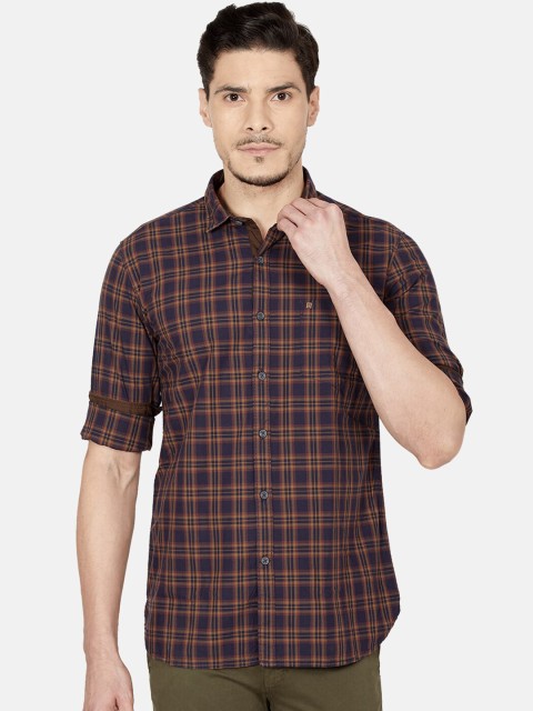 

Oxemberg Men Navy Blue Slim Fit Tartan Checks Checked Casual Shirt