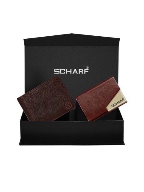 

SCHARF Men Brown Textured Genuine Leather Accessory Gift Set