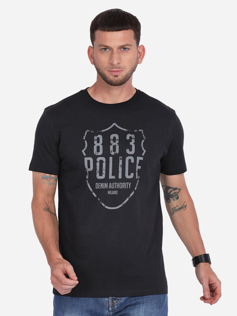 

883 Police Men Black Typography Printed T-shirt
