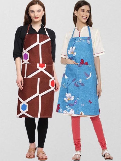 

KLOTTHE Pack Of 2 Printed 210TC Cotton Aprons, Brown