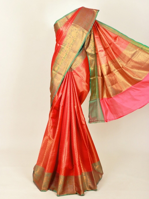 

Pothys Pink & Green Floral Art Silk Banarasi Saree