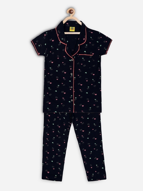 

Punkster Girls Navy Blue & Pink Printed Night suit