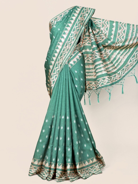 

Pothys Green & White Linen Blend Saree