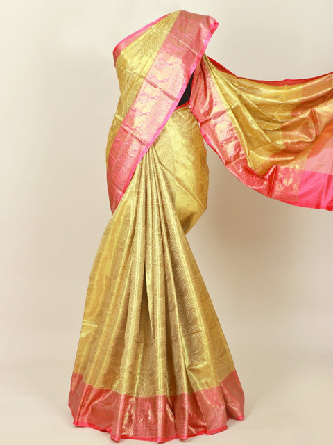 

Pothys Cream-Coloured & Pink Woven Design Art Silk Banarasi Saree