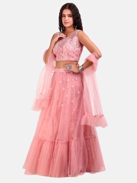 

Grancy Pink & Silver-Toned Embroidered Sequinned Ready to Wear Lehenga & Blouse With Dupatta