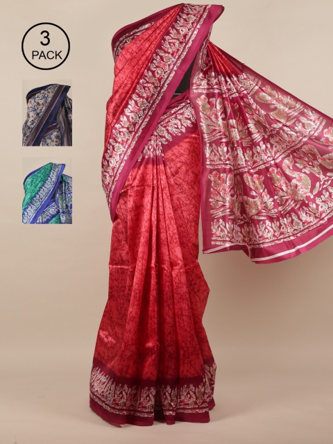 

Pothys Pack of 3 Ethnic Motifs Jute Silk Sarees, Pink