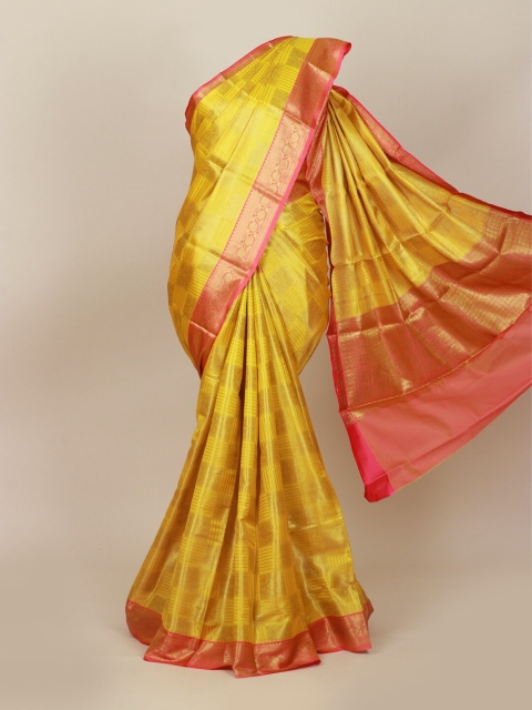 

Pothys Yellow & Pink Ethnic Motifs Zari Art Silk Banarasi Saree