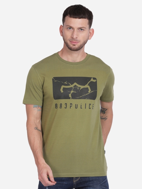 

883 Police Men Olive Green Printed T-shirt