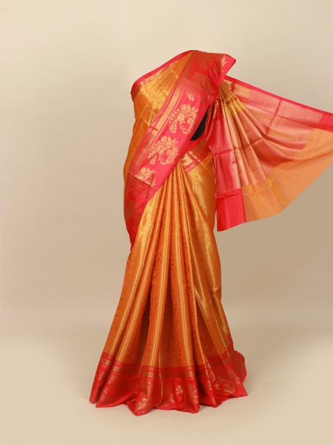 

Pothys Orange & Red Ethnic Motifs Zari Art Silk Banarasi Saree