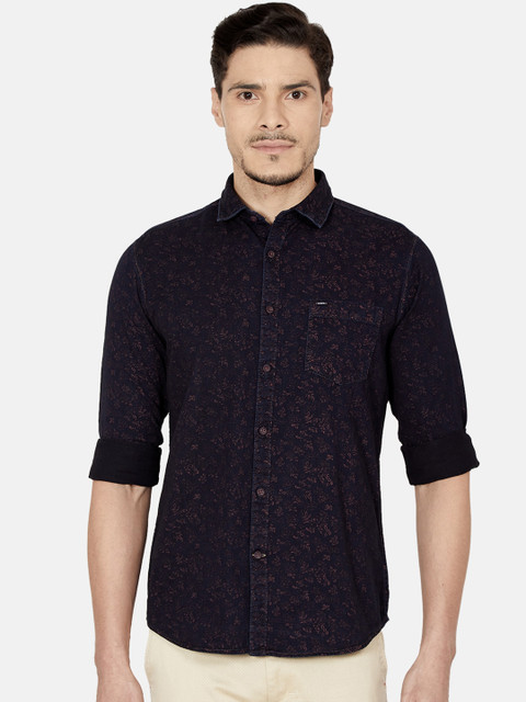 

Oxemberg Men Navy Blue Slim Fit Cotton Floral Printed Casual Shirt