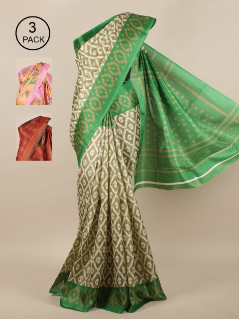

Pothys Pack Of 3 Jute Silk Sarees, Beige