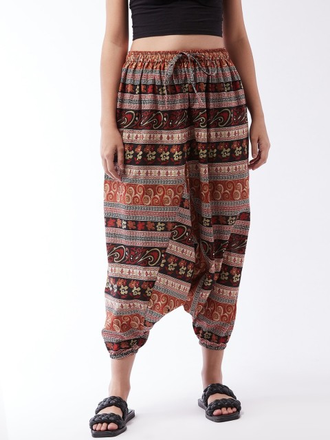 

InWeave Girls Brown & Orange Printed Cotton Harem pants