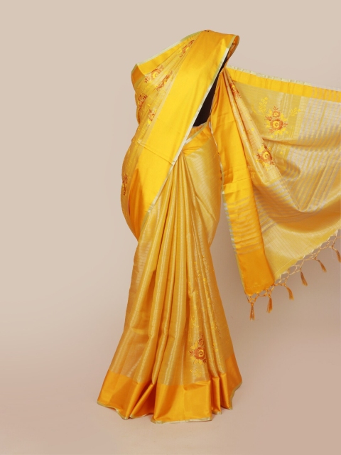 

Pothys Yellow & Orange Floral Art Silk Banarasi Saree